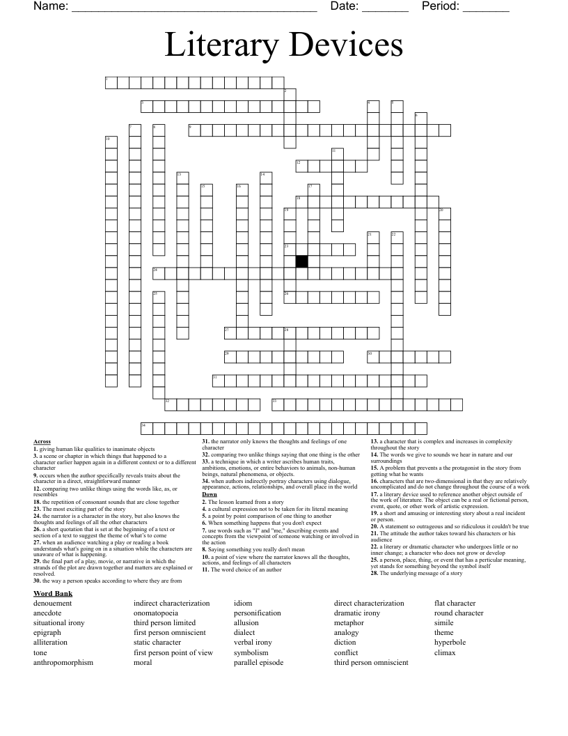 Literary Devices Crossword