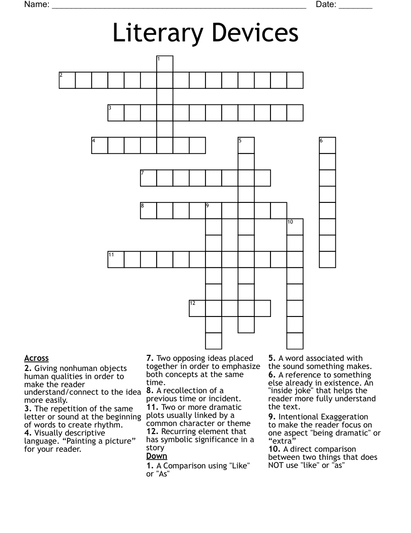 Literary Devices Crossword