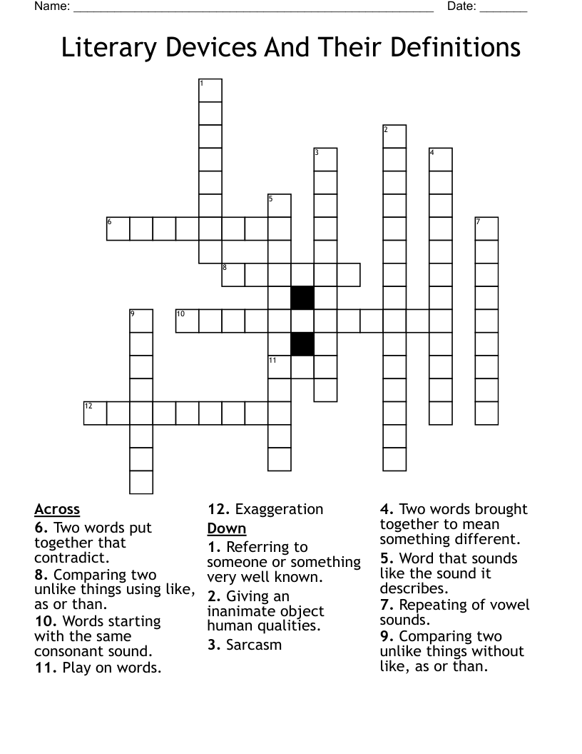 Literary Devices And Their Definitions Crossword