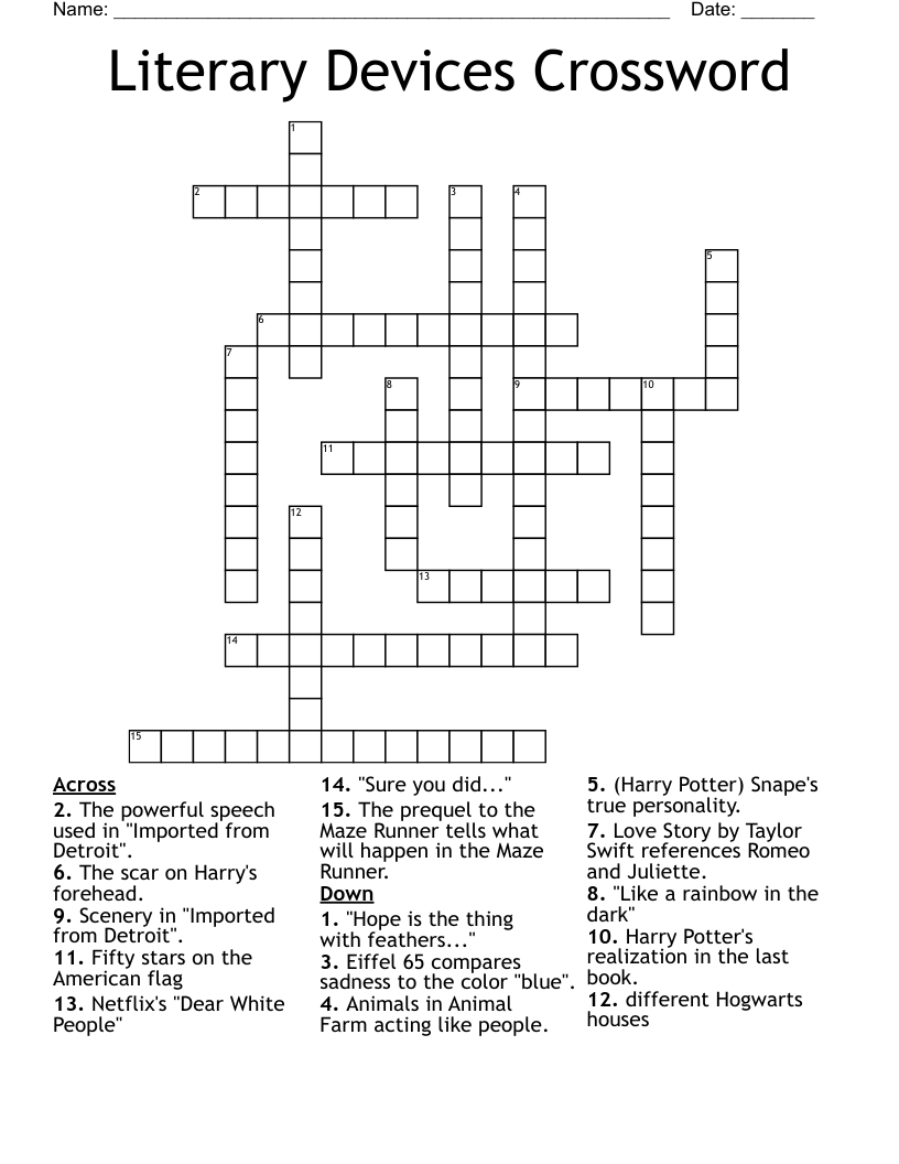 Literary Devices Crossword