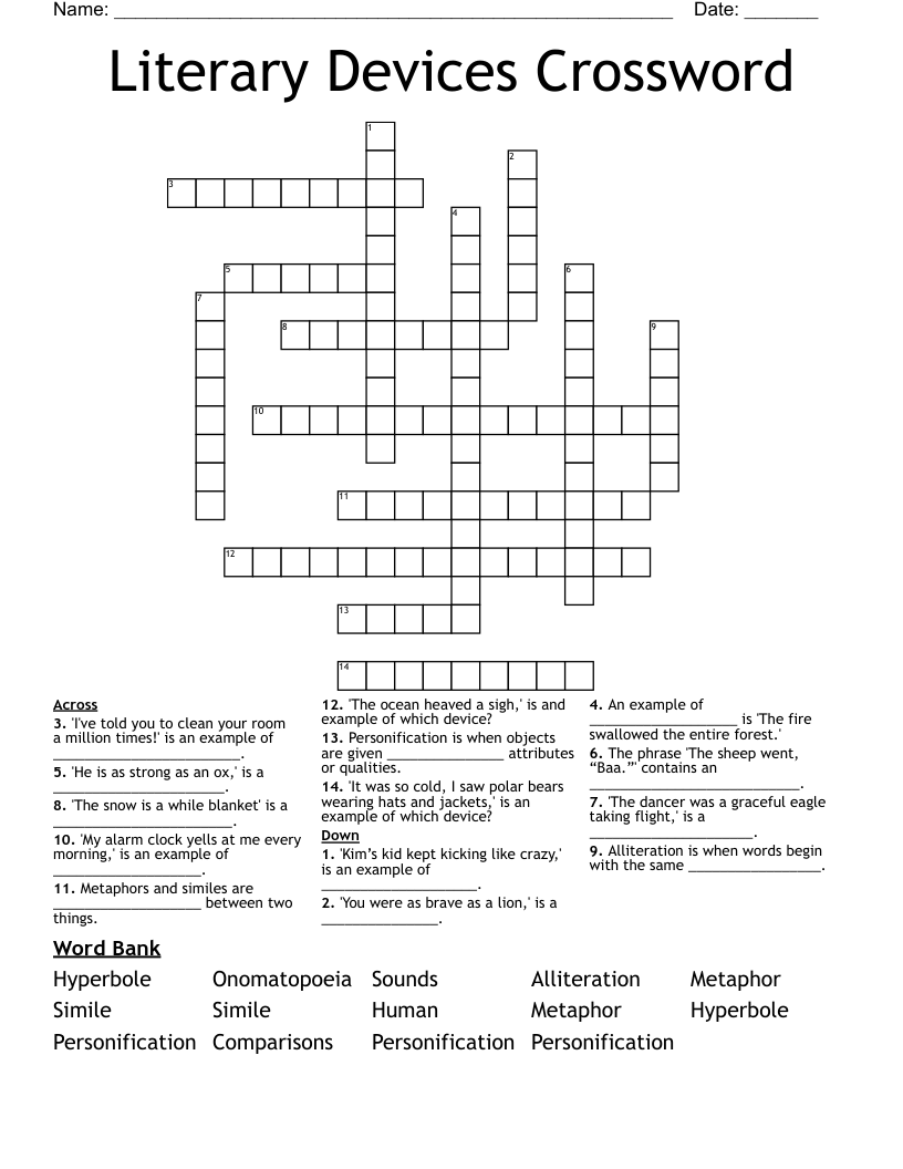Literary Devices Crossword