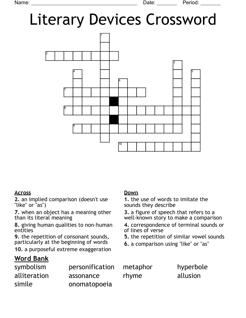 Literary Devices Crossword
