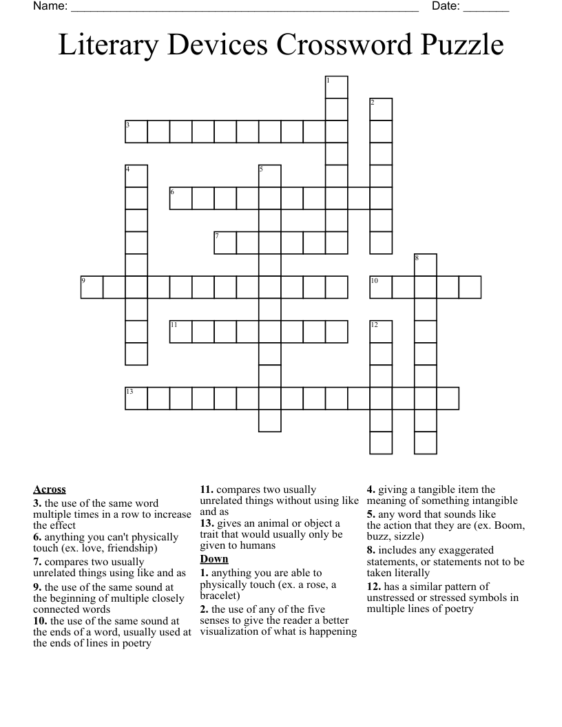 Literary Devices Crossword Puzzle