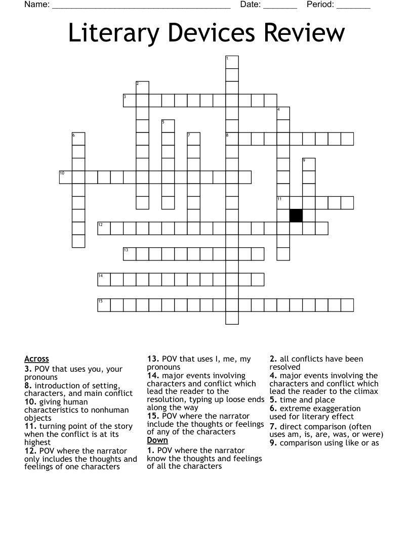 Literary Devices Review Crossword