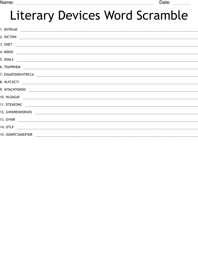 Literary Devices Word Scramble