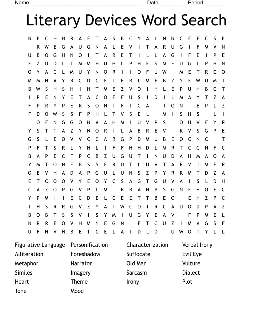 Literary Devices Word Search