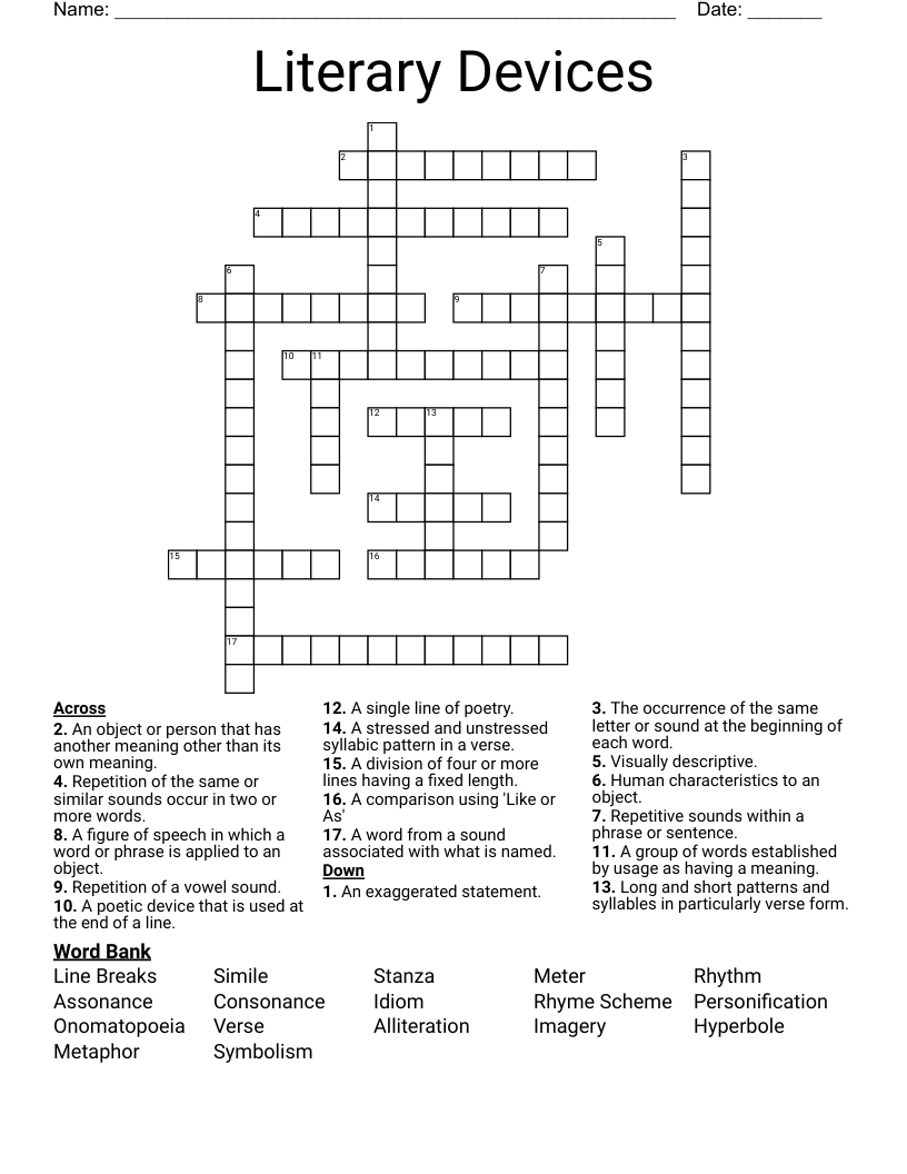 Literary Devices  Crossword