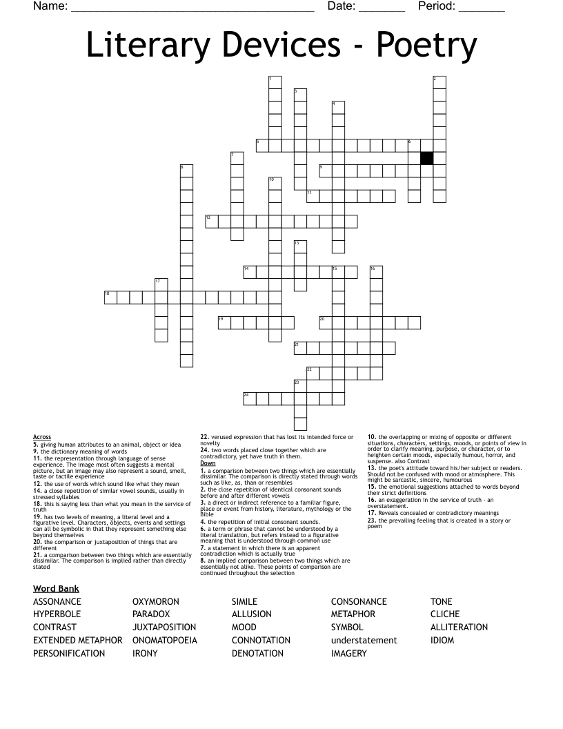 Literary Devices - Poetry Crossword