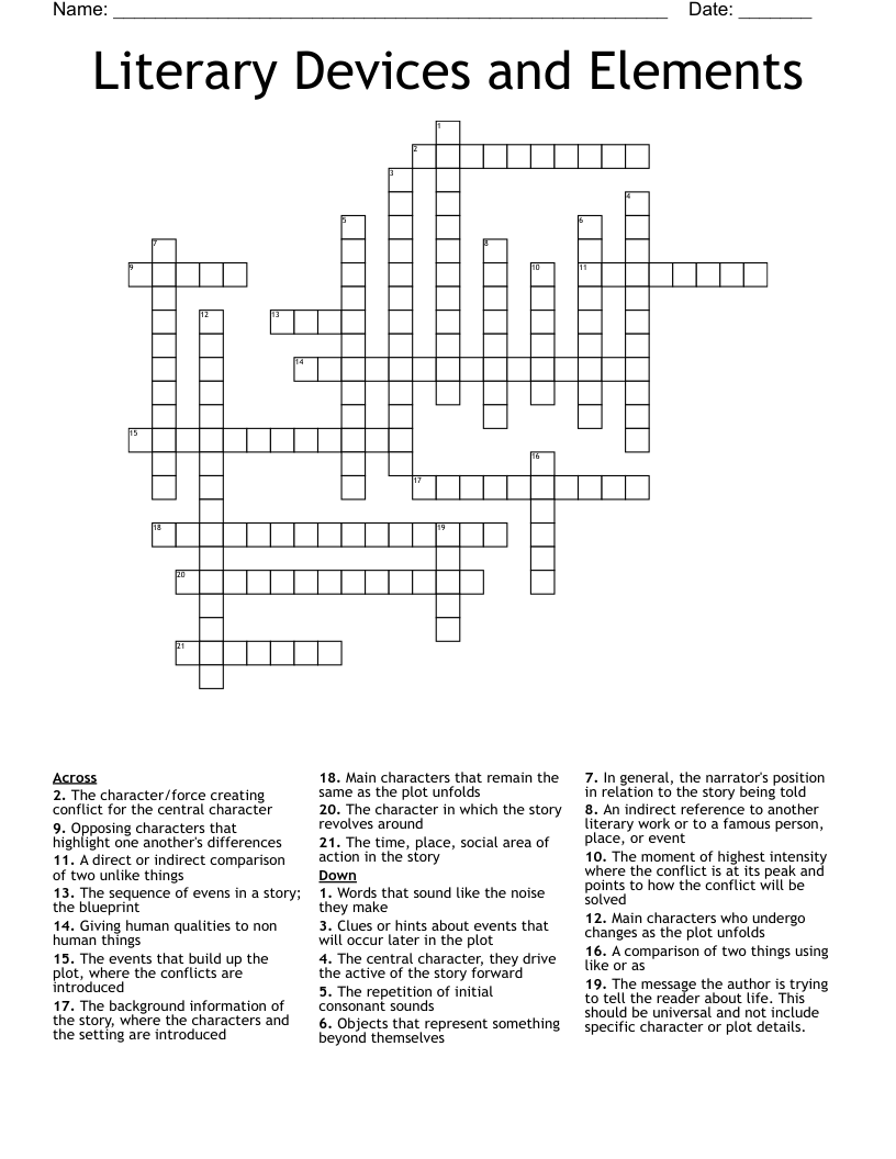 Literary Devices and Elements Crossword