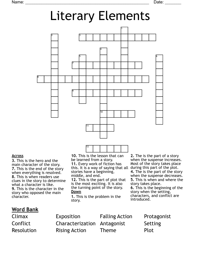 Literary Elements Crossword