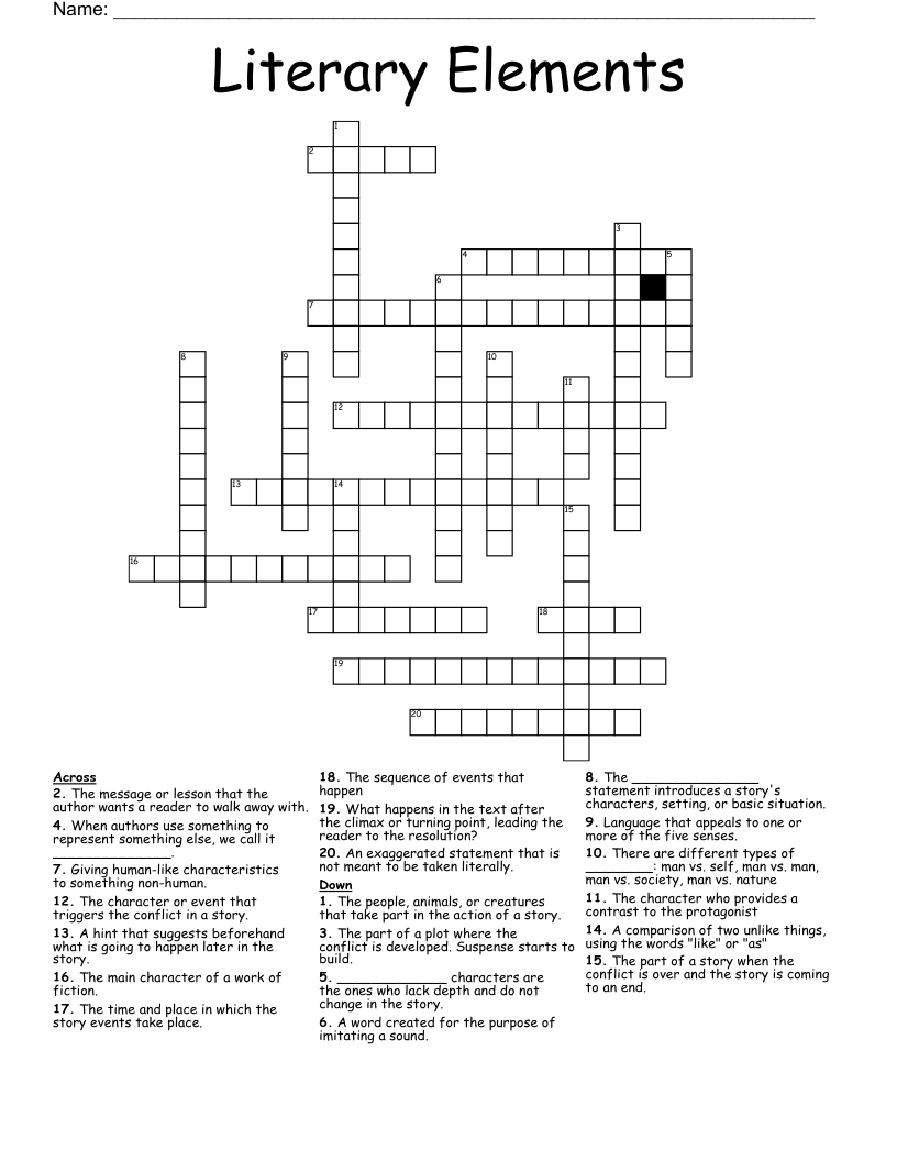Literary Elements Crossword