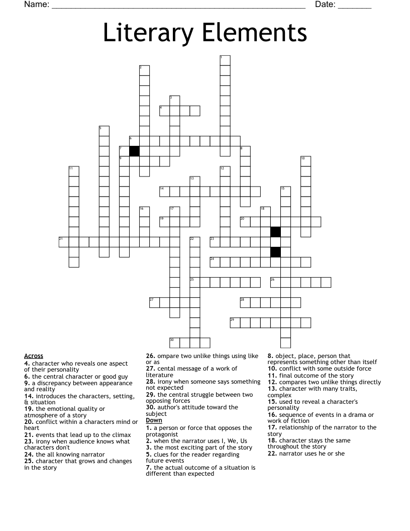 Literary Elements Crossword