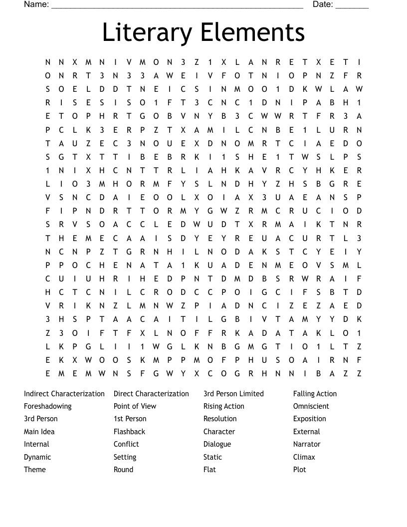 Literary Elements Word Search