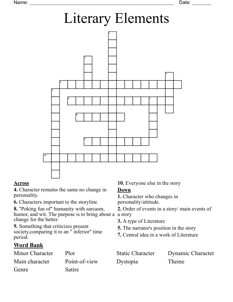 Literary Elements Crossword