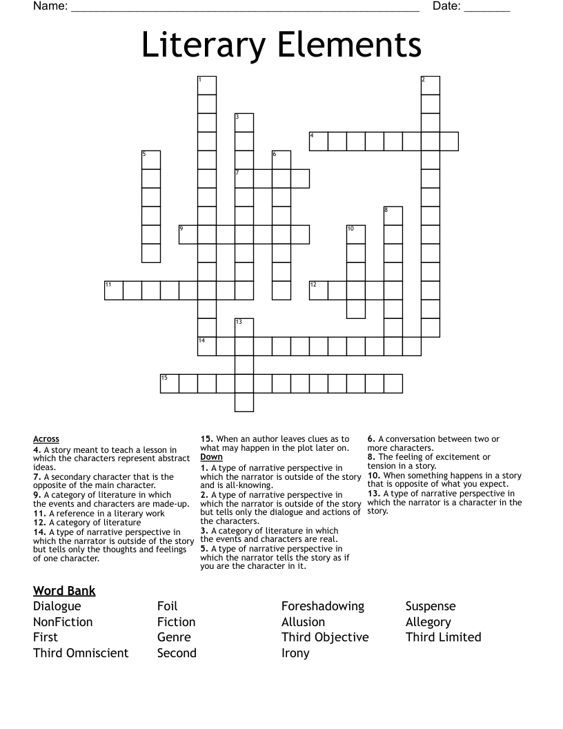 Literary Elements Crossword