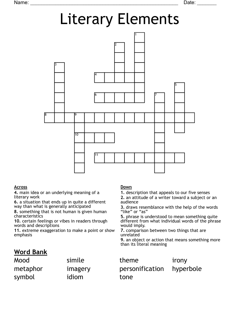 Literary Elements Crossword