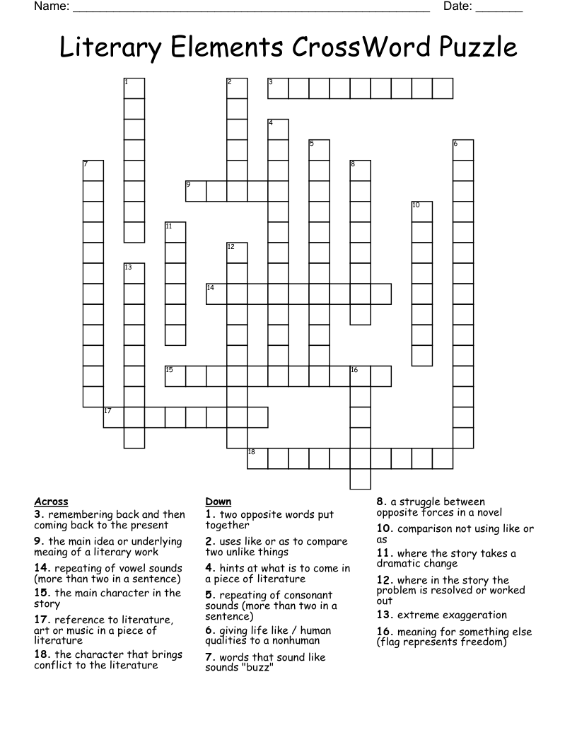 Literary Elements CrossWord Puzzle