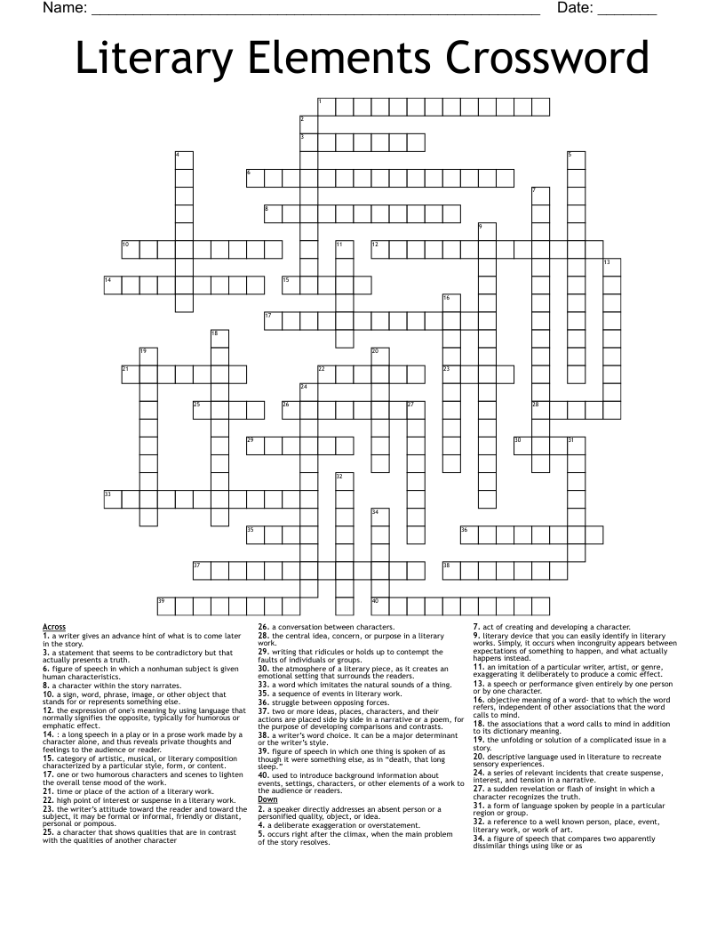 Literary Elements Crossword