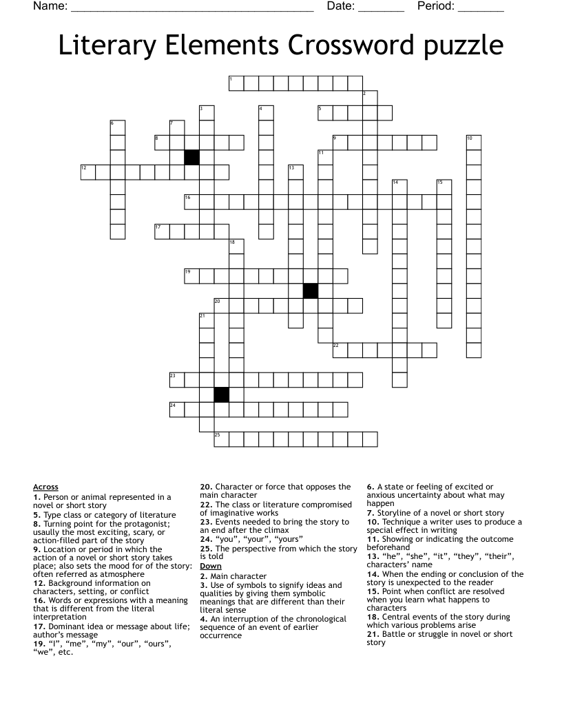 Literary Elements Crossword puzzle