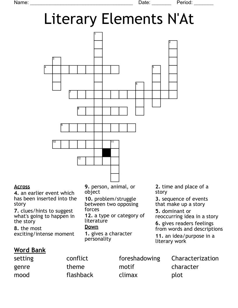 Literary Elements N'At Crossword
