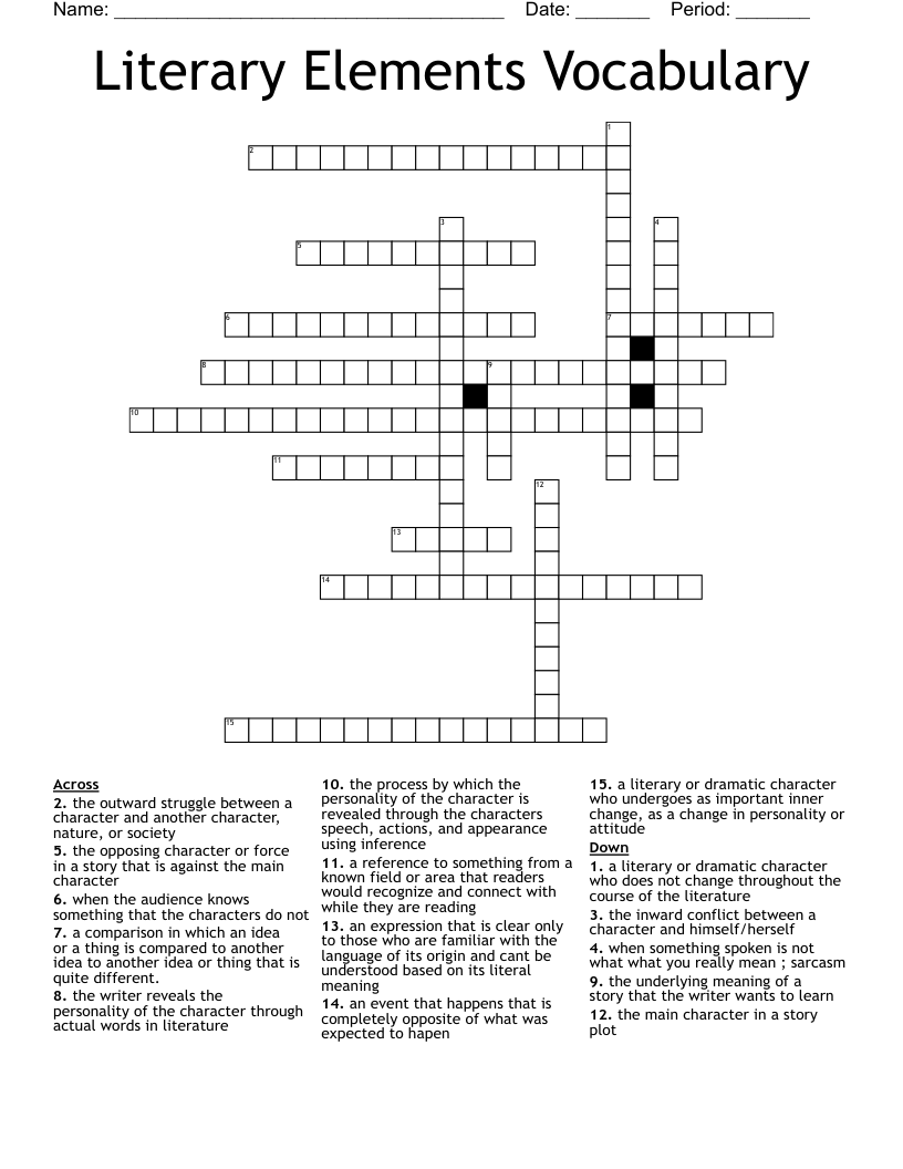 Literary Elements Vocabulary Crossword