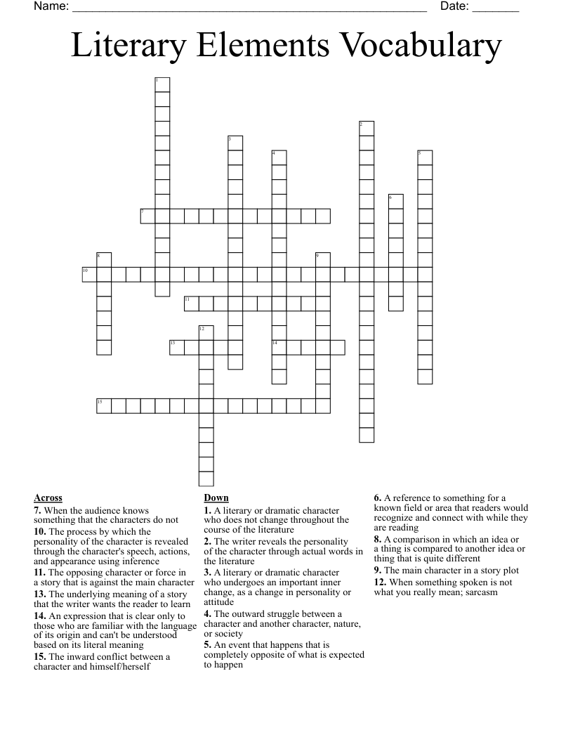 Literary Elements Vocabulary Crossword