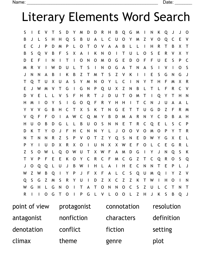 Literary Elements Word Search