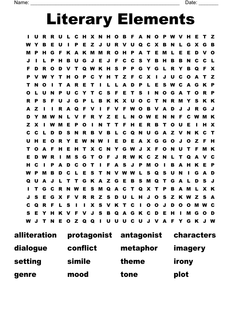 Literary Elements  Word Search