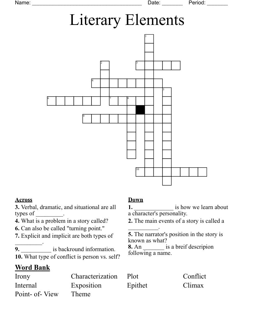 Literary Elements  Crossword
