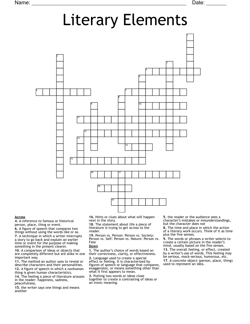 Literary Elements  Crossword