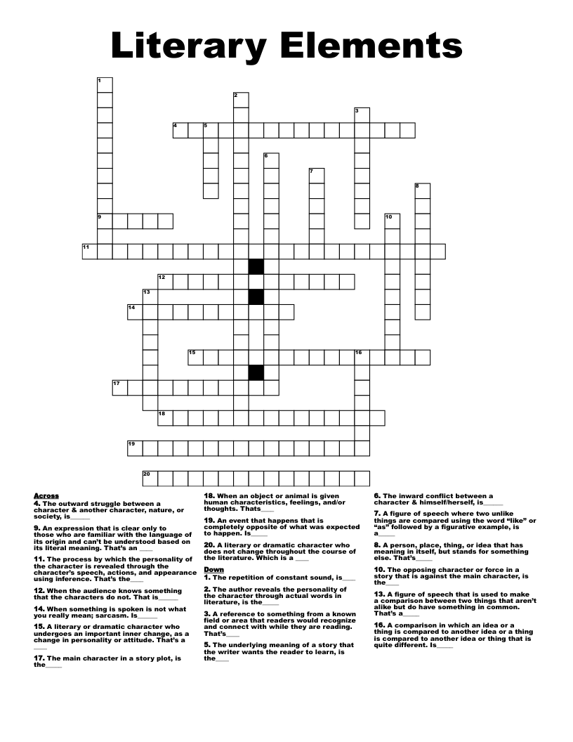 Literary Elements  Crossword
