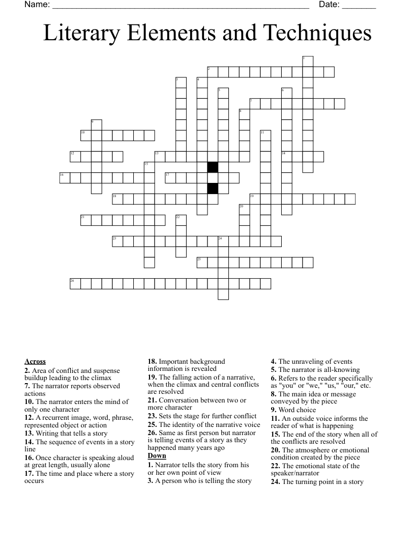 Literary Elements and Techniques Crossword