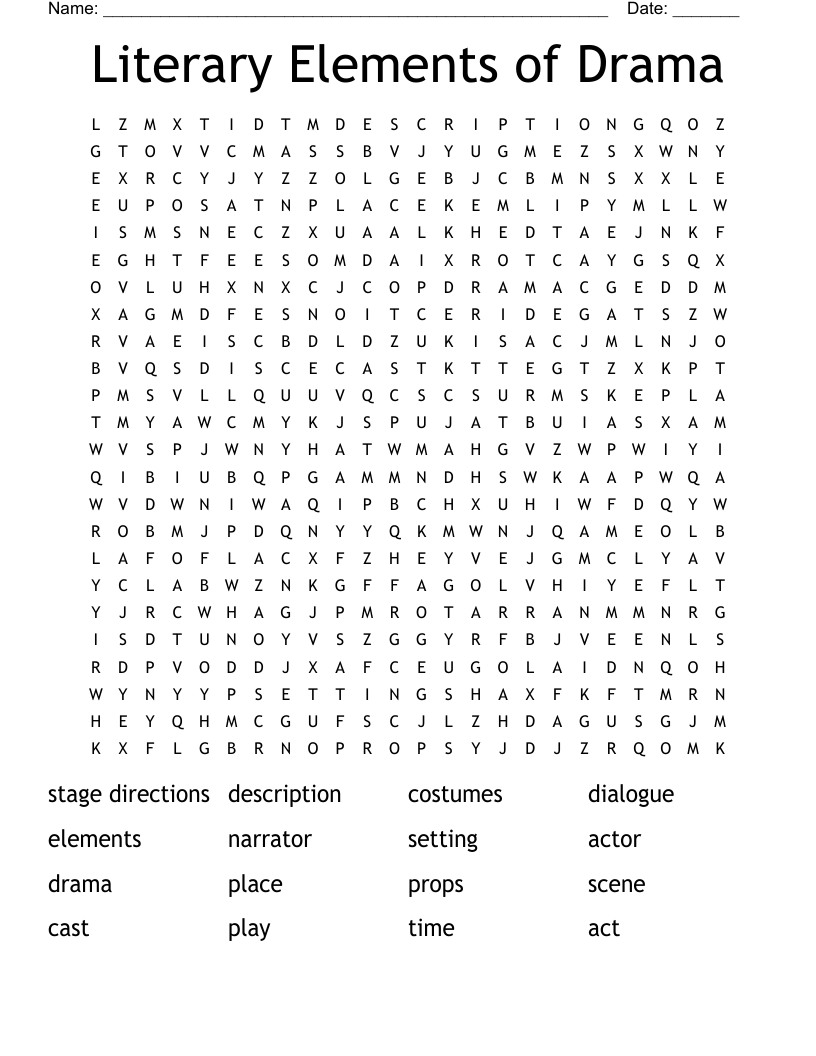 Literary Elements of Drama Word Search