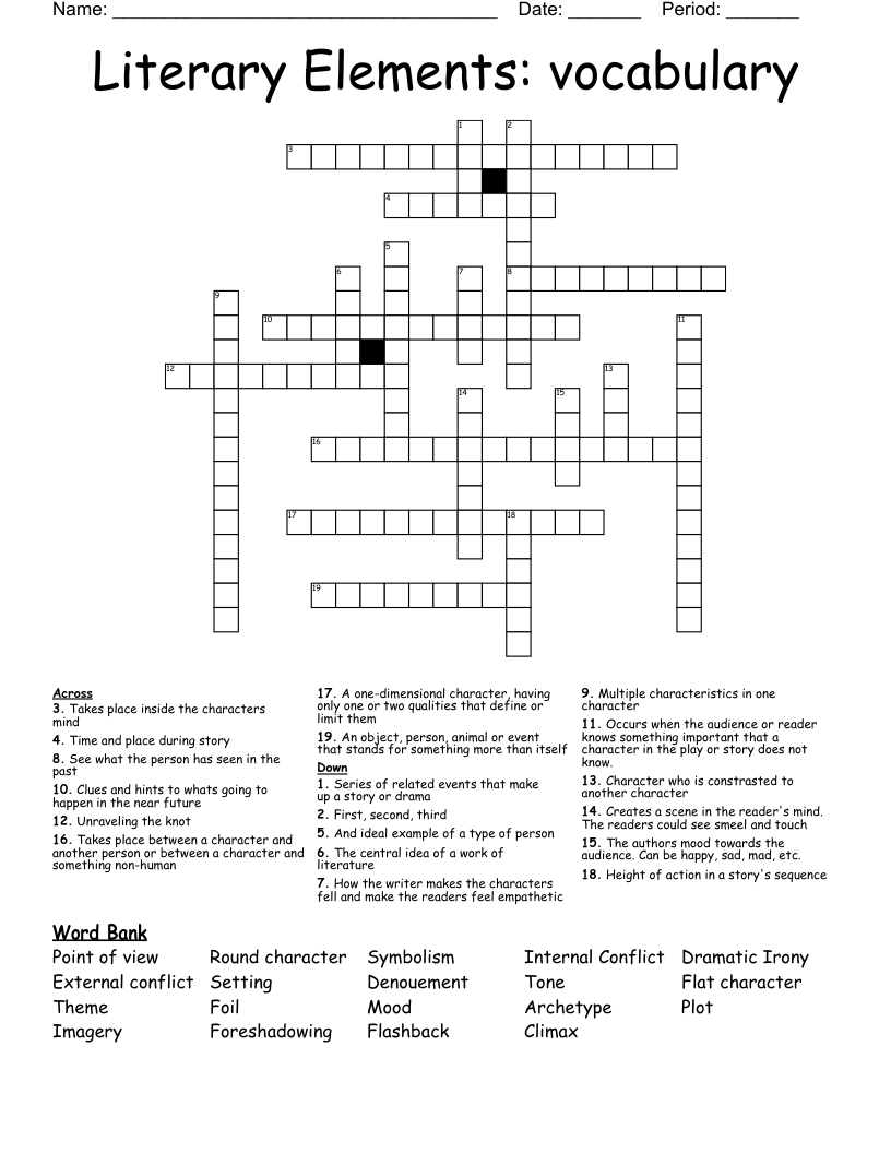 Literary Elements: vocabulary Crossword
