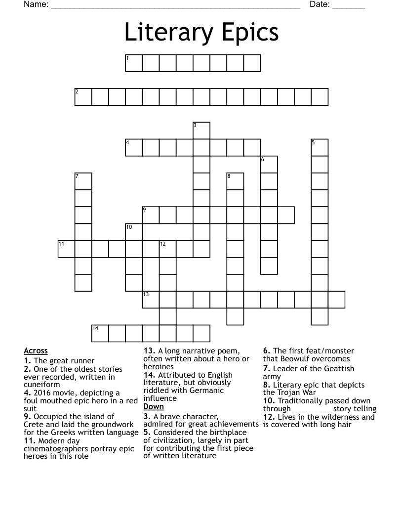 Literary Epics Crossword