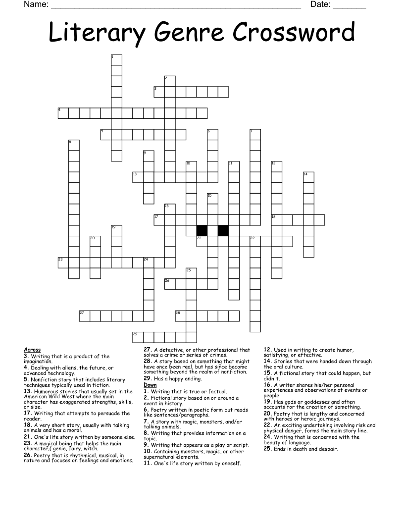 Literary Genre Crossword