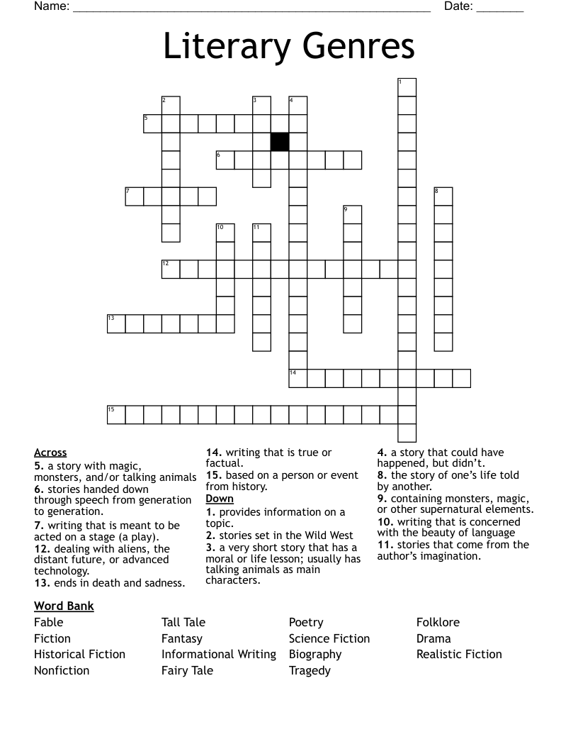 Literary Genres Crossword