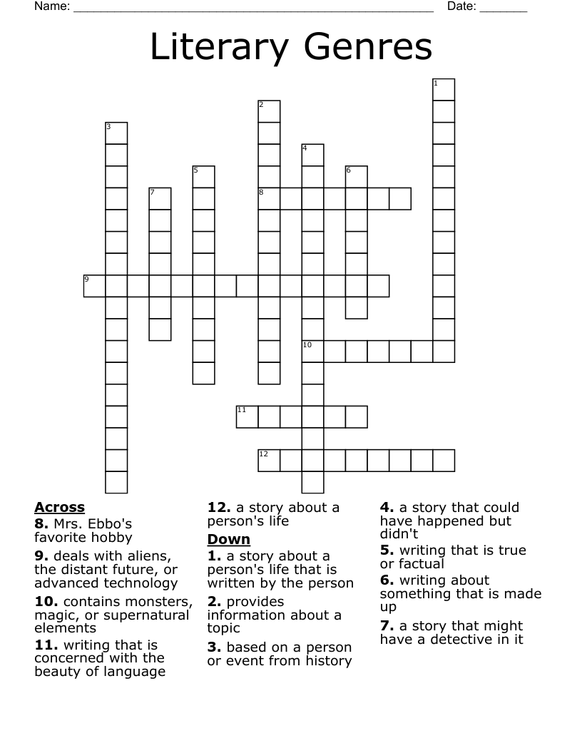 Literary Genres Crossword