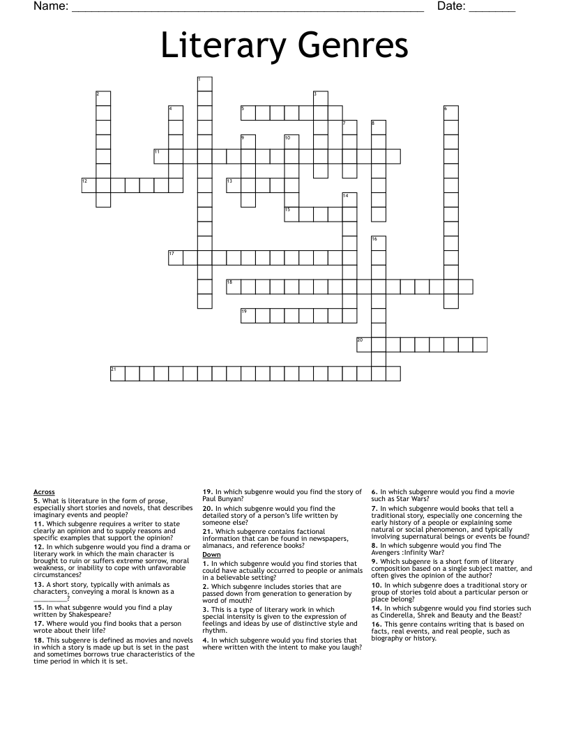 Literary Genres Crossword