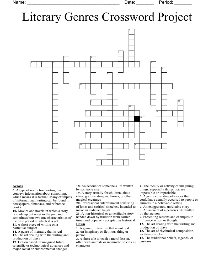 Literary Genres Crossword Project
