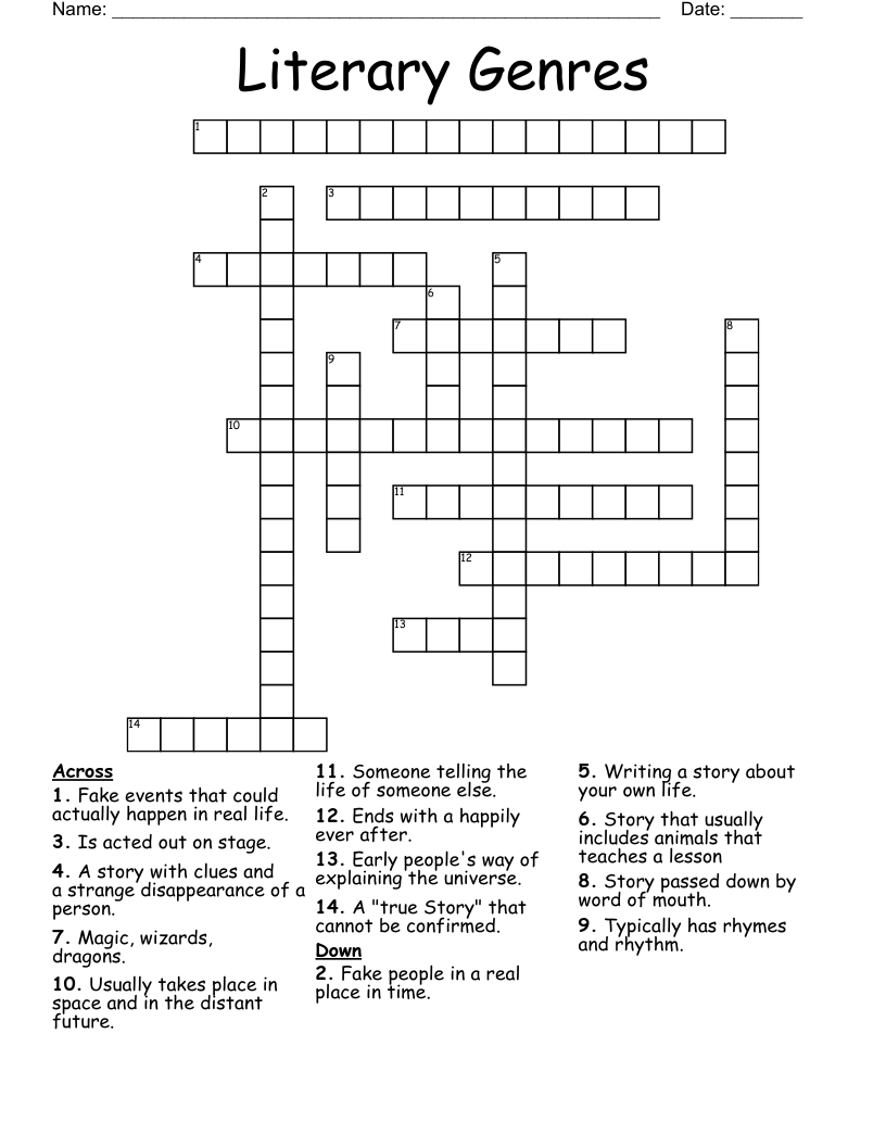 Literary Genres  Crossword