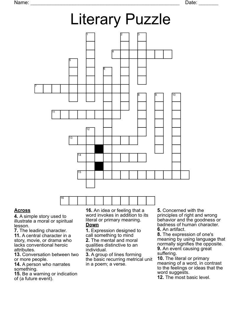 Literary Puzzle Crossword