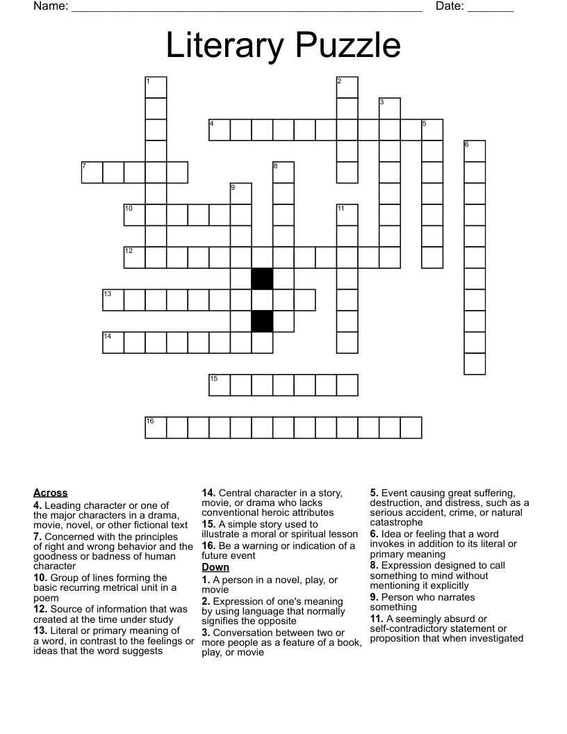Literary Puzzle Crossword
