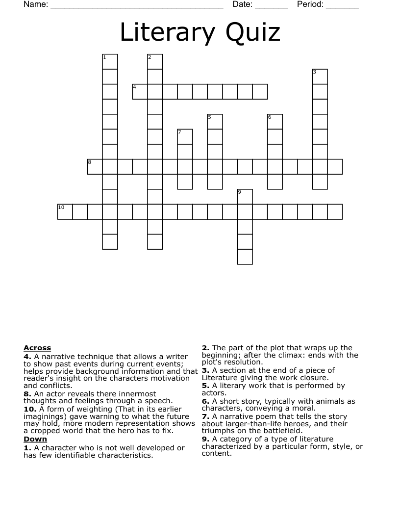 Literary Quiz Crossword