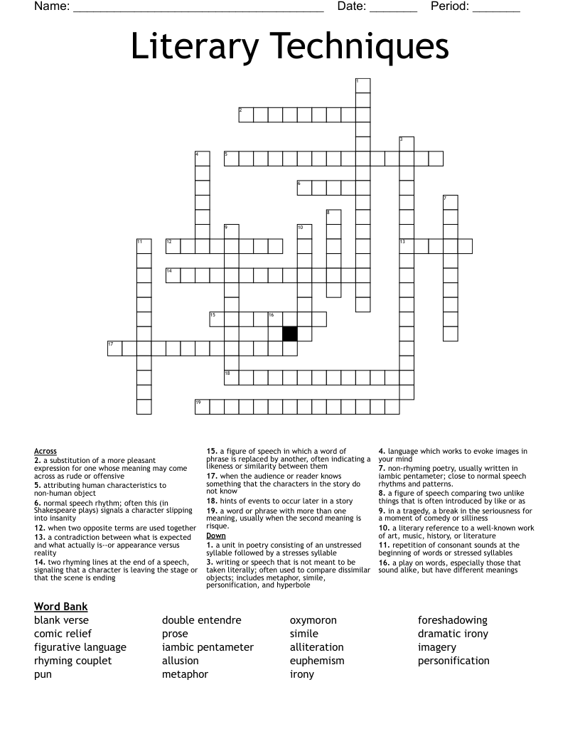 Literary Techniques Crossword