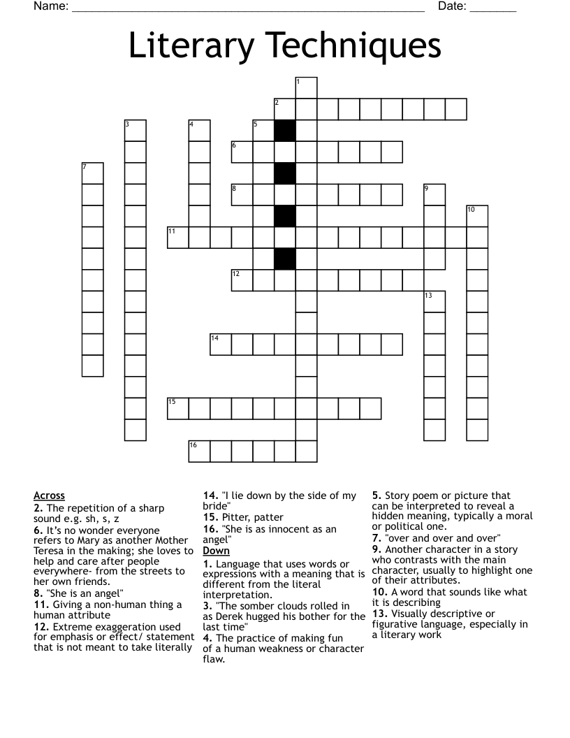 Literary Techniques Crossword