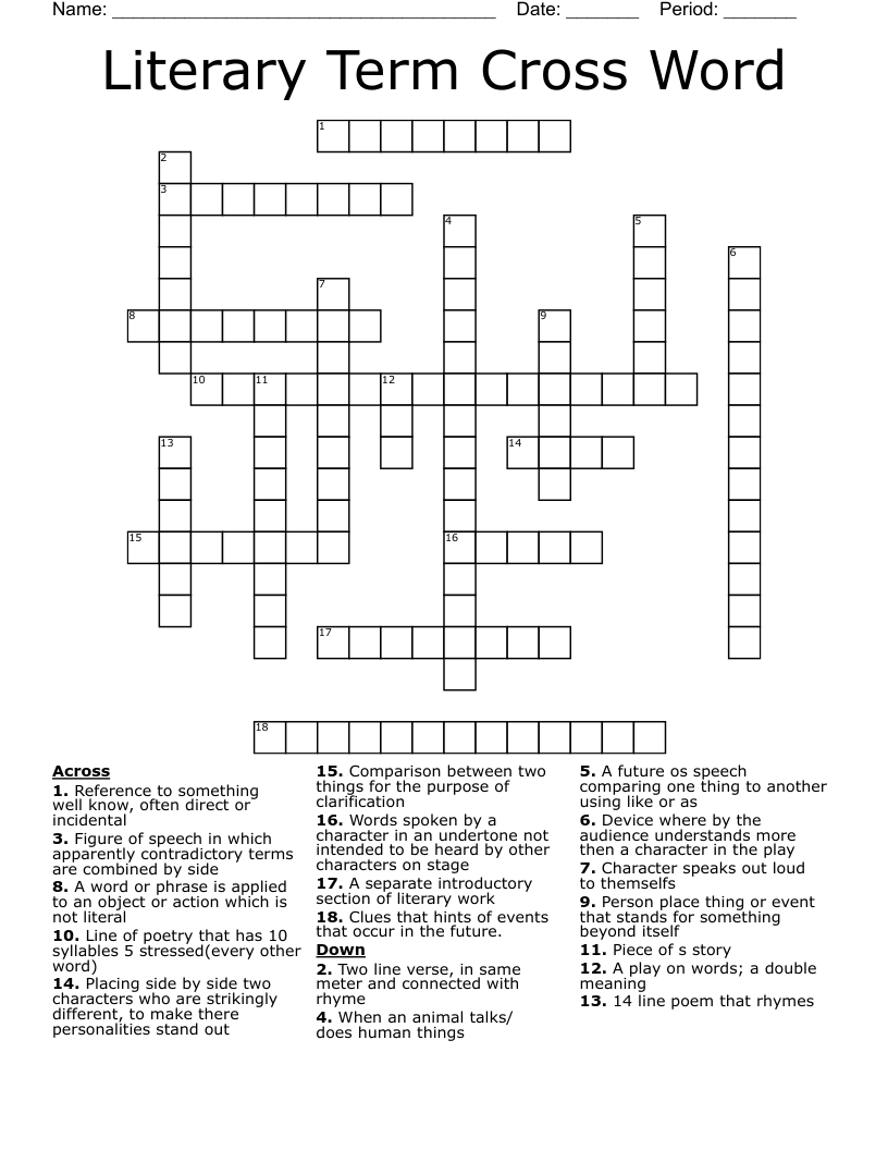 Literary Term Cross Word 