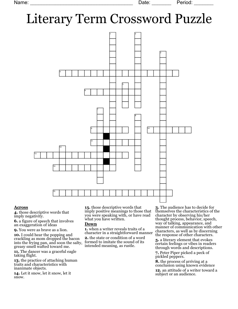 Literary Term Crossword Puzzle 