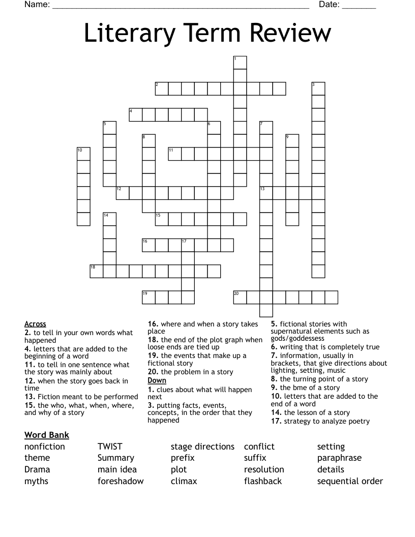 Literary Term Review Crossword