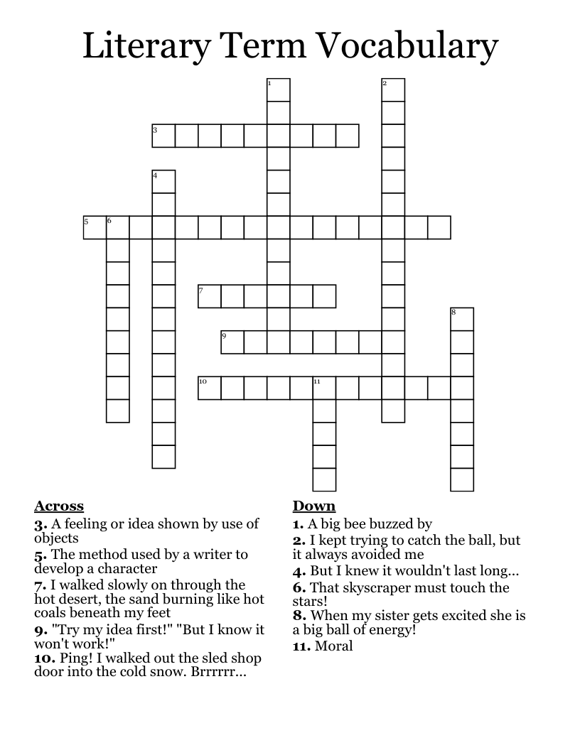 Literary Term Vocabulary Crossword